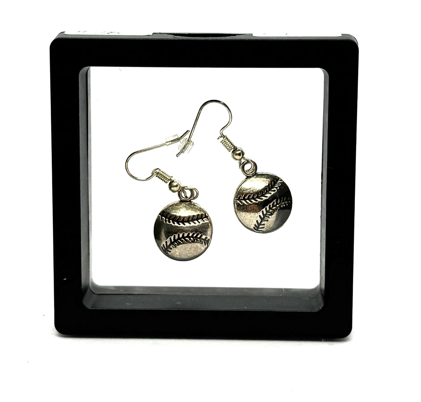 #28 Diamond in the Rough Softball Earrings – Silver Tone Sports Fan Dangles
