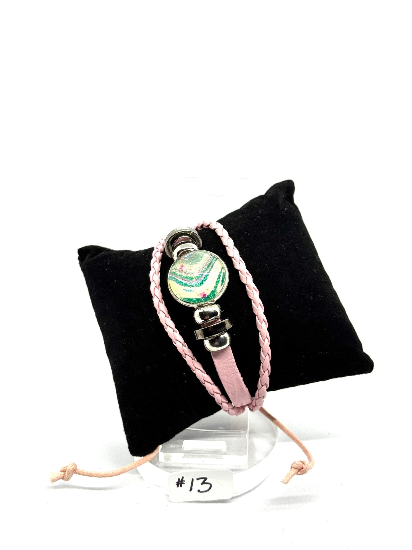 #13 “Soft Chaos Energy” Pink Wrap Bracelet — Handmade Glass Dome Statement Piece | One-of-a-Kind FDSS Chaos Jewelry