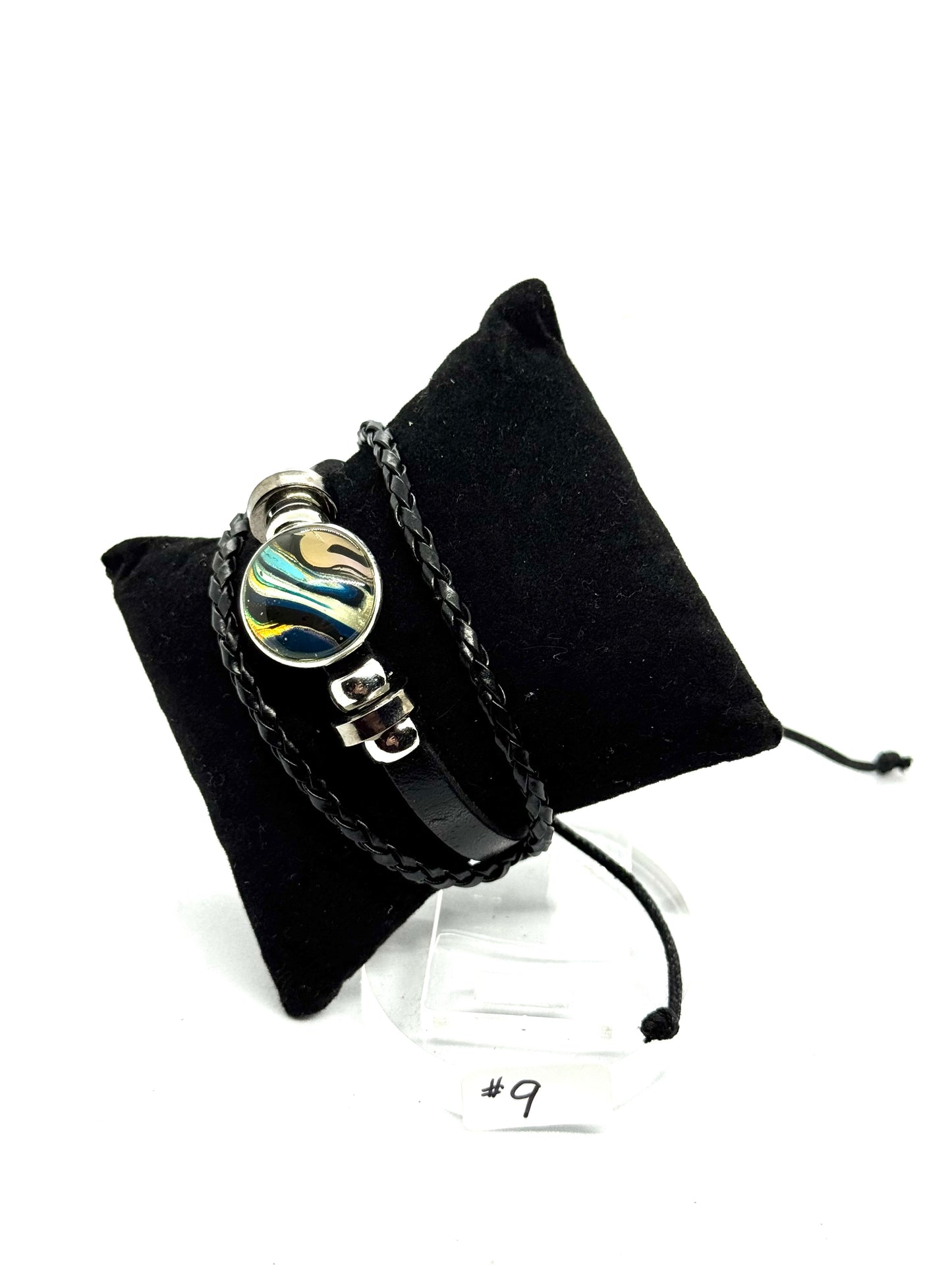 #9 Midnight Chaos Statement Bracelet – Handmade Abstract Resin Wrap Bracelet | One-of-a-Kind FDSS Wearable Art | Dark Aesthetic Leather Wrap Jewelry.