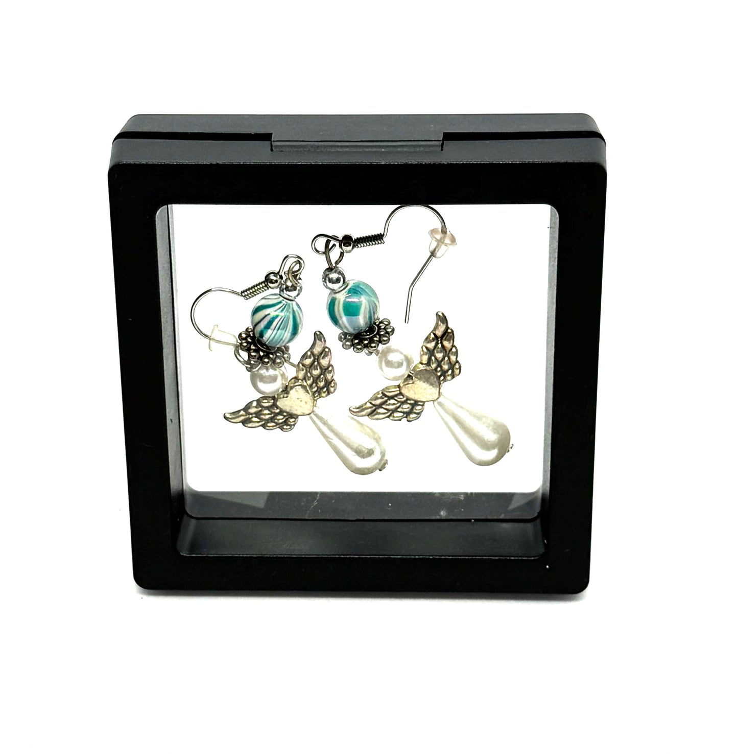 #23 Chaos Guardian Earrings – Handmade Angel Wing & Pearl Dangle Earrings