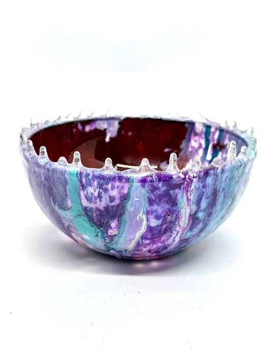 Cosmic Chaos Resin Bowl (Purple + Teal Drip Rim Edition)