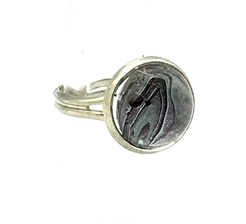 #11 Shadow Current Glass Dome Ring – Smoky Gray & Black Swirl Adjustable Ring