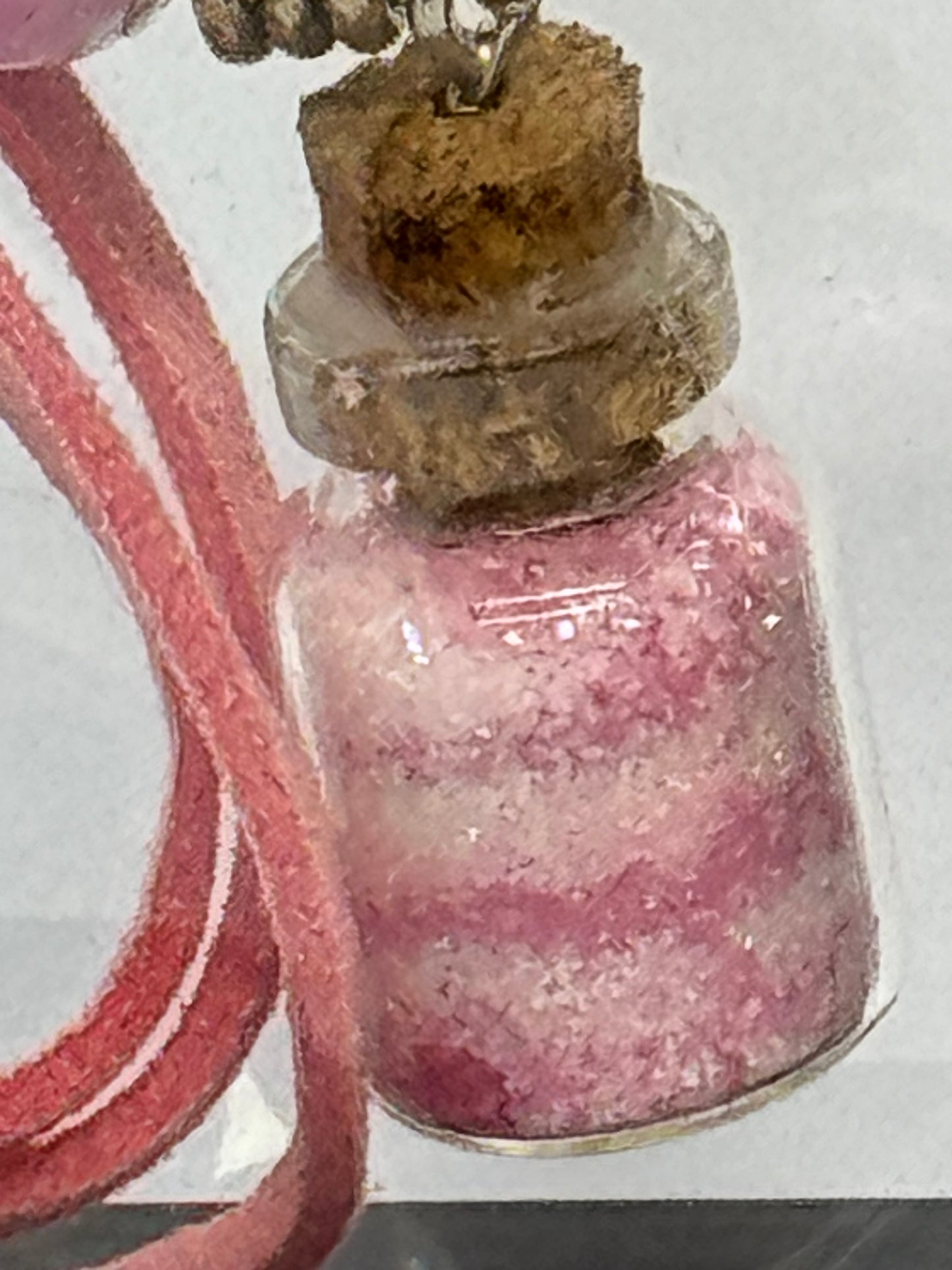 Sweet Chaos Bottle Necklace | Pink Leather Cord | Beaded Charm Necklace | Heart Clasp Magic