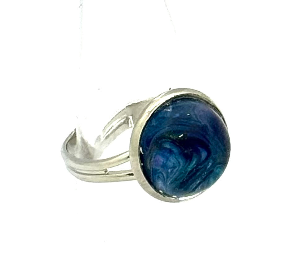 #4 Midnight Tide Glass Dome Ring – Deep Blue Swirl Statement Ring