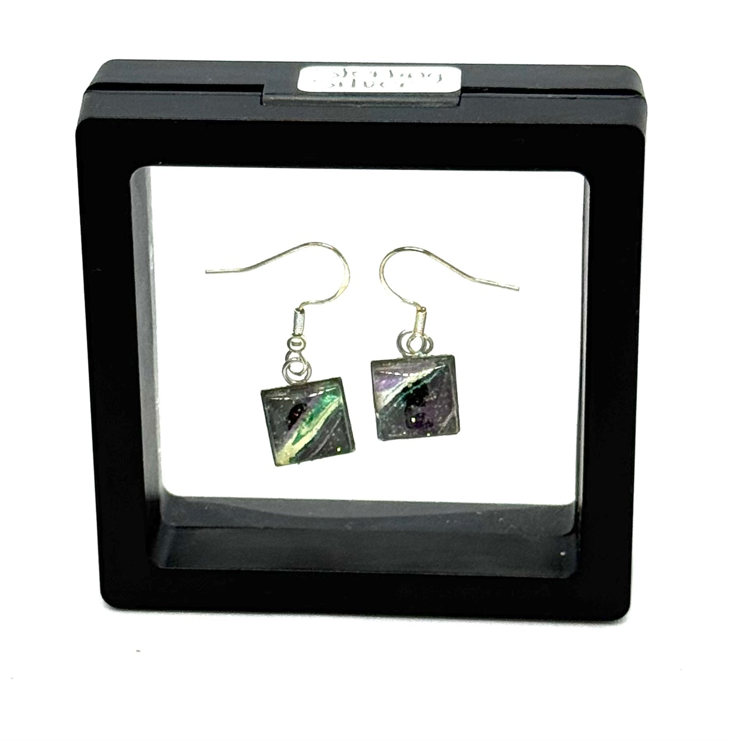 #5S Moonlit Mischief Sterling Silver Paint Pour Glass Dome Earrings