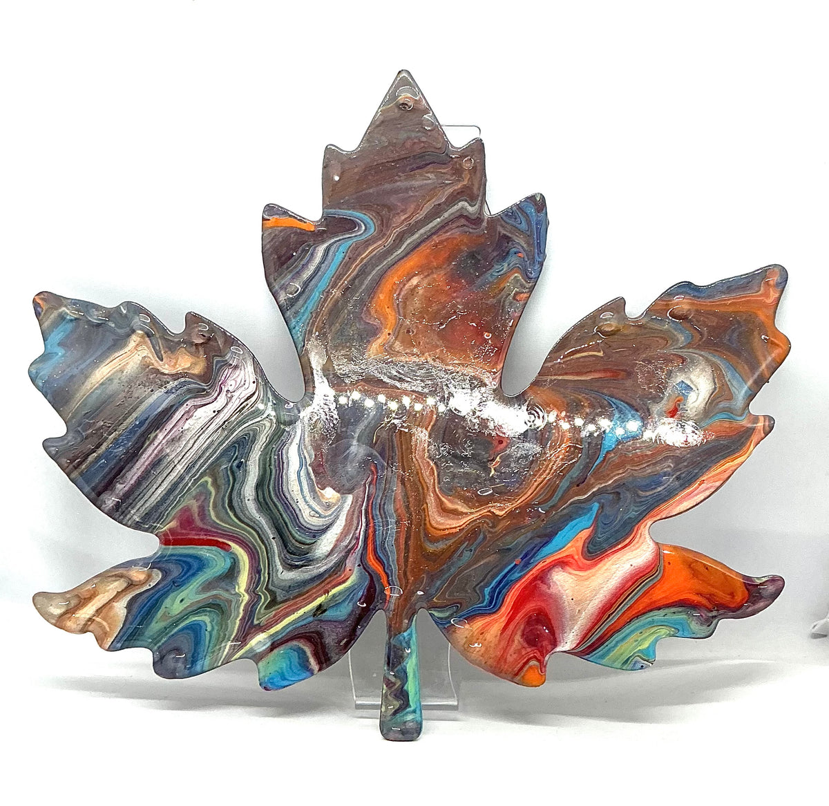 Unbe-leaf-able Chaos | Paint-Poured Maple Leaf Wall Art
