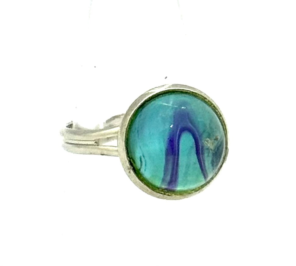 #9 Ocean Rift Glass Dome Ring – Aqua & Indigo Swirl Adjustable Ring