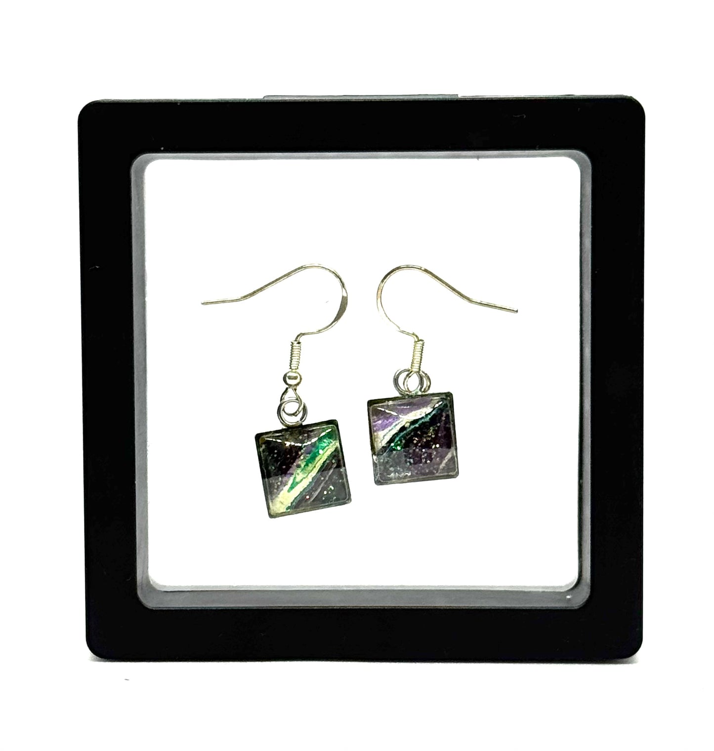 #5S Moonlit Mischief Sterling Silver Paint Pour Glass Dome Earrings