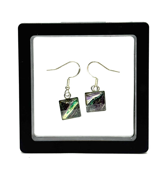 #5S Moonlit Mischief Sterling Silver Paint Pour Glass Dome Earrings