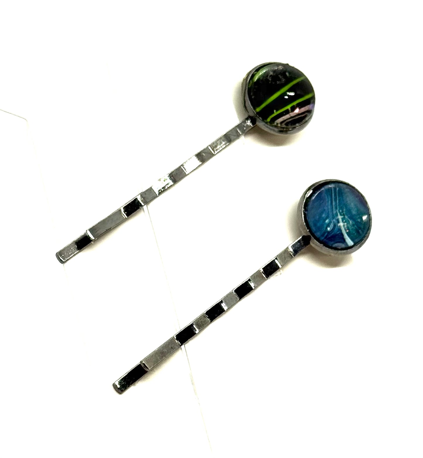 #4 Toxic Energy Bobby Pins – Black & Neon Green Swirl Set (2pc)