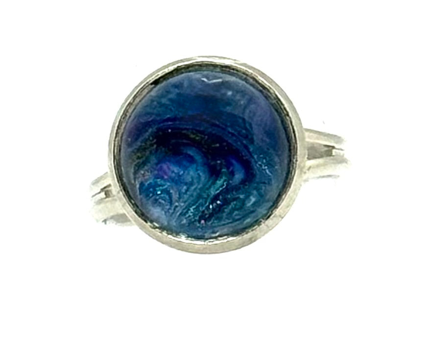 #4 Midnight Tide Glass Dome Ring – Deep Blue Swirl Statement Ring