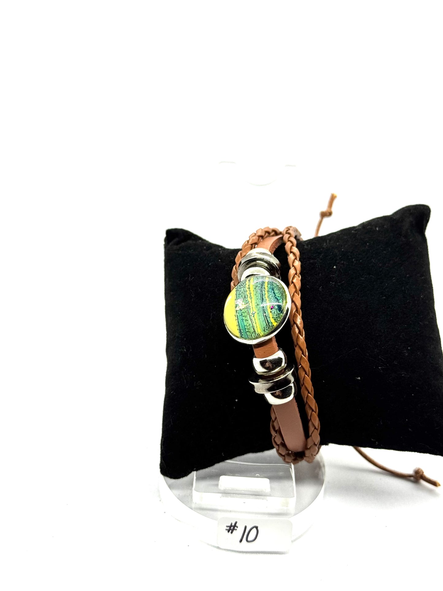 #10 FDSS Toxic Glow Leather Wrap Bracelet — Green Chaos Glass Dome | Handmade One-of-One Statement Jewelry | Earthy Dark Aesthetic Wrist Armor