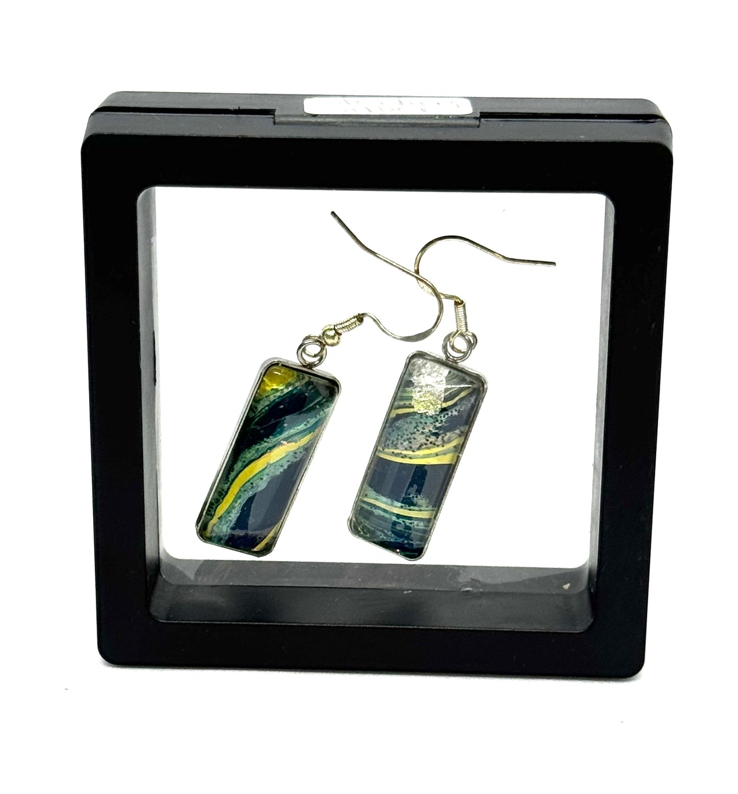 #9S Storm Chaser Sterling Silver Rectangle Glass Dome Earrings