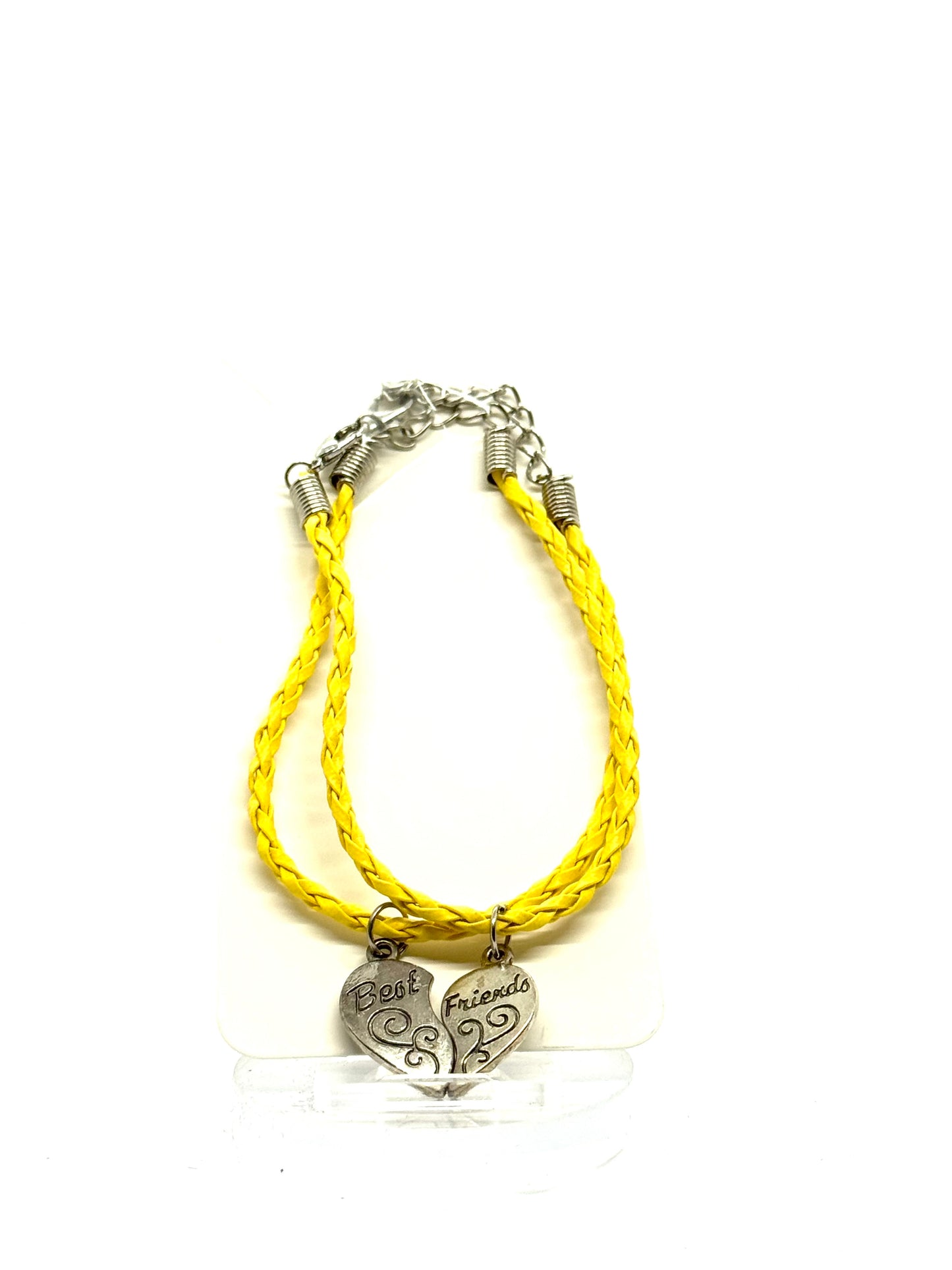 #1”Best Friends But Make It Chaos 💛 | Handmade Yellow Braided Bracelet | Split Heart Charm | Matching Friendship Jewelry | FDSS One-of-a-Kind”