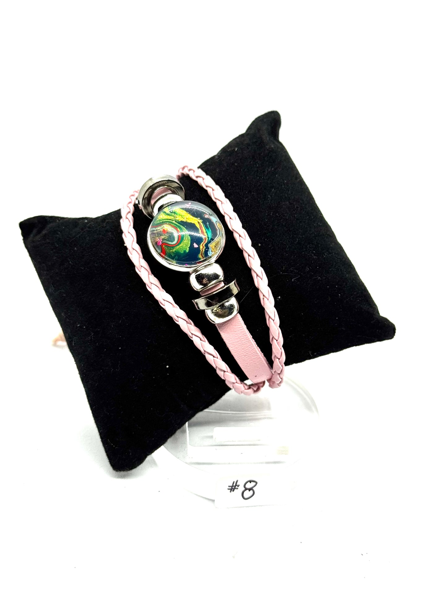 #8 FDSS Chaos Orbit Pink Wrap Bracelet — One-of-a-Kind Paint Pour Statement Piece | Handmade Resin Jewelry