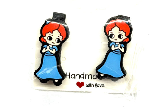 #7 Curious Chaos Redhead Barrettes – Blue Dress Character Clips (2pc Set)