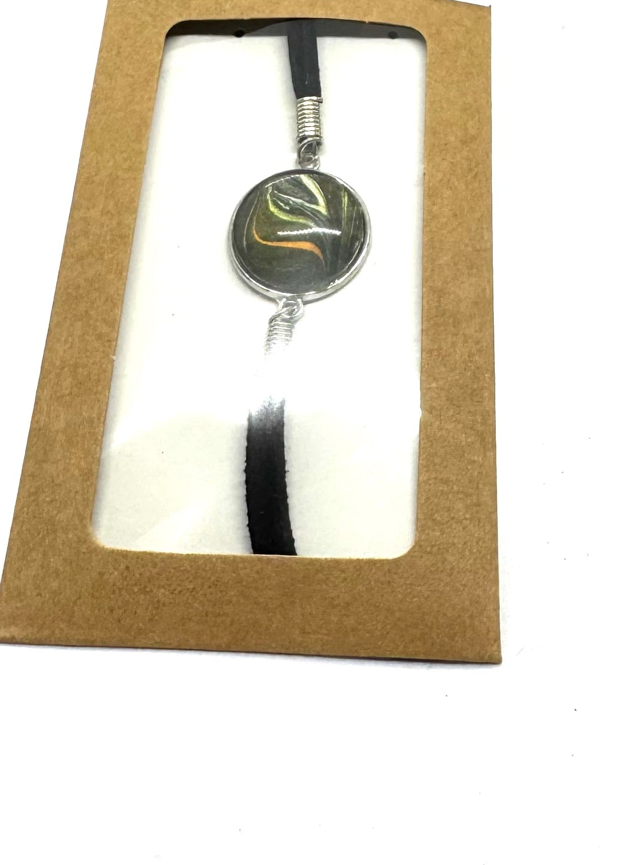 #1 “Dark Energy But Make It Wearable 🖤 | Handmade Leather Cord Bracelet | Abstract Glass Dome Charm | Gothic Minimalist Jewelry | FDSS One-of-a-Kind”