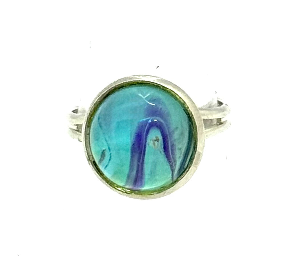 #9 Ocean Rift Glass Dome Ring – Aqua & Indigo Swirl Adjustable Ring