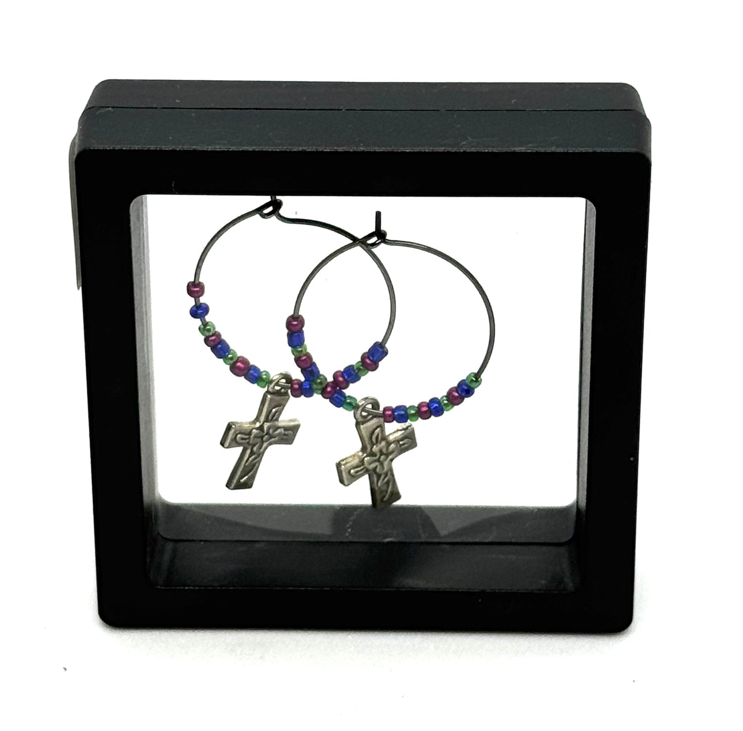 #52 Blessed but Still a Hot Mess Earrings – Cross Hoop Earrings