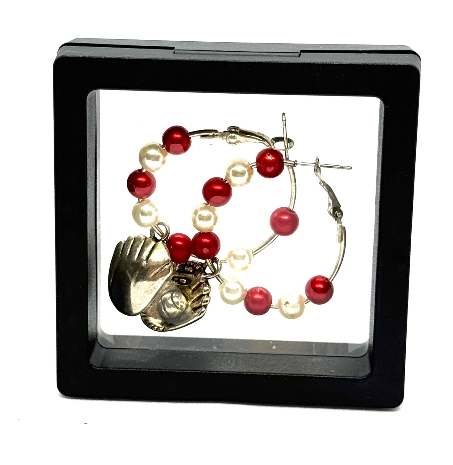 #46 Game Day Chaos Hoop Earrings – Baseball Glove Charm Beaded Hoops