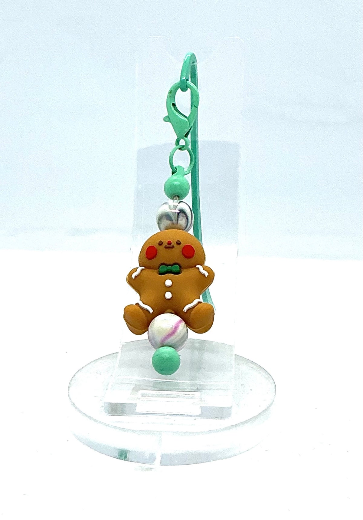 Gingerbread shepherd hook bookmark with mint green beaded dangle